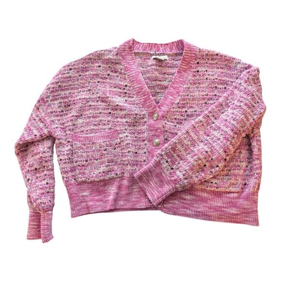 Tweed Pink and Purple Oversized V Neck Knit Cardigan Size Xs - Picture 12 of 12